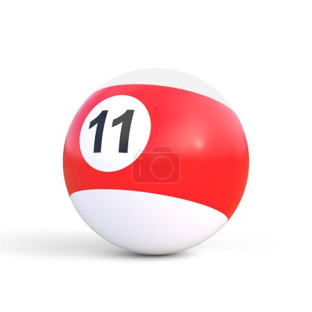 Photo for Billiard ball number eleven in red and white color, isolated on white background. Realistic glossy billiard ball. 3d rendering 3d illustration - Royalty Free Image