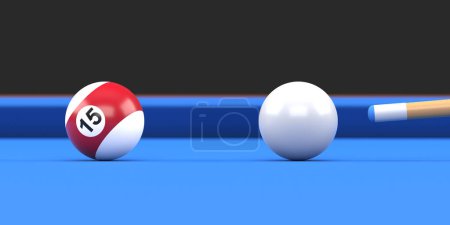 Photo for Close-up of billiard ball number fifteen in brown and white color on billiard table, snooker aim the cue ball. Realistic glossy billiard ball. 3d rendering 3d illustration - Royalty Free Image
