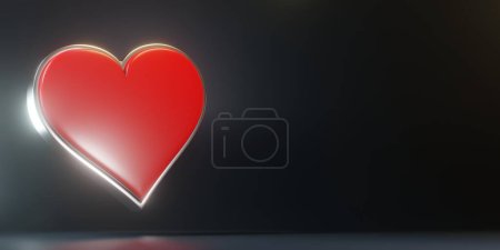 Téléchargez les photos : As cartes à jouer symbole coeurs avec des couleurs rouges isolés sur le fond noir. Illustration de rendu 3D - en image libre de droit