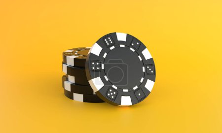 Photo for Black poker chips on a yellow background with copy space. Creative minimal sport and gambling concept. Casino concept. 3d rendering 3d illustration - Royalty Free Image
