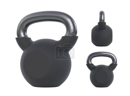 Photo for Black kettlebells isolated on white background. Fitness, sport training and lifting concept. Gym equipment. Workout tools. View from all sides. 3d rendering illustration - Royalty Free Image