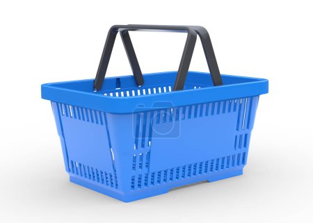 Photo for Blue empty shopping basket isolated on white background. 3d rendering illustration - Royalty Free Image