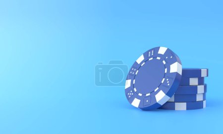 Photo for Blue poker chips on a blue background with copy space. Creative minimal sport and gambling concept. Casino concept. 3d rendering 3d illustration - Royalty Free Image