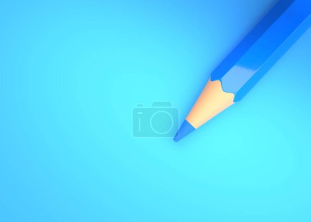Photo for Minimalist template with copy space by top view close up macro photo of blue pencil isolated on bright blue paper. Creative concept. 3d render illustration - Royalty Free Image