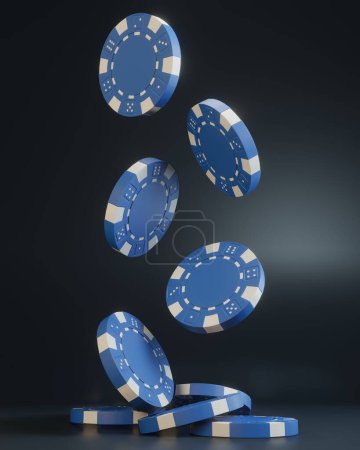 Photo for Casino chips falling on the black background. Casino game 3D chips. Online casino banner. Blue chip. Gambling concept. 3D rendering illustration - Royalty Free Image