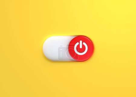 Téléchargez les photos : Désactiver, bouton d'arrêt ou bouton de fermeture icône sur un fond jaune. Illustration de rendu 3D - en image libre de droit