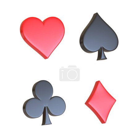 Photo for Aces playing cards symbol clubs, diamons, spades and hearts with red and black colors isolated on the white background. 3d render illustration - Royalty Free Image