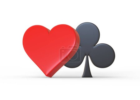 Téléchargez les photos : Aces cartes à jouer clubs de symboles et les cœurs avec des couleurs rouges et noires isolées sur le fond blanc. Illustration de rendu 3D - en image libre de droit