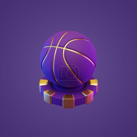 Photo for Poker chip and basketball on a purple background. 3d rendering illustration - Royalty Free Image