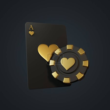 Photo for Poker chip and card on a dark background. 3d rendering illustration - Royalty Free Image