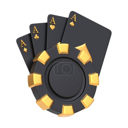 Foto de Ficha de poker y cartas aisladas sobre un fondo blanco. Ilustración de representación 3d - Imagen libre de derechos