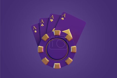 Photo for Poker chip and cards on a purple background. 3d rendering illustration - Royalty Free Image