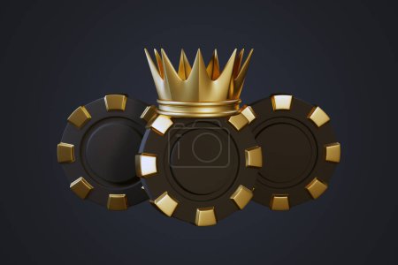 Photo for Poker chip with a crown on a dark background. 3d rendering illustration - Royalty Free Image