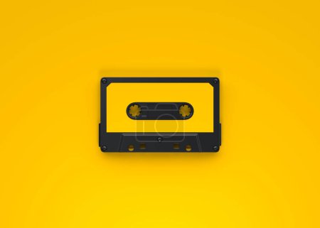 Photo for Vintage audio tape cassette on a yellow background. Top view with copy space. 3d rendering illustration - Royalty Free Image