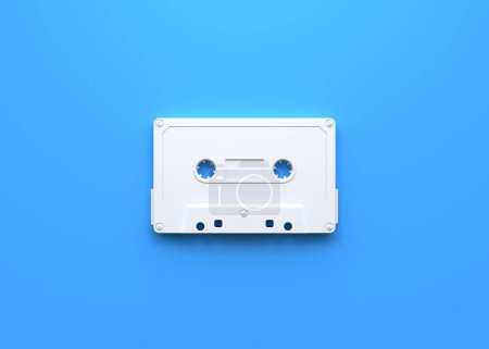 Photo for Vintage audio tape cassette on a blue background. Top view with copy space. 3d rendering illustration - Royalty Free Image