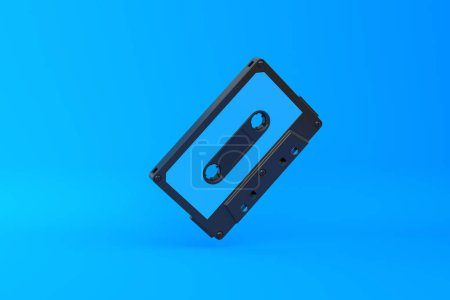 Photo for Vintage audio tape cassette on a blue background. Front view with copy space. 3d rendering illustration - Royalty Free Image