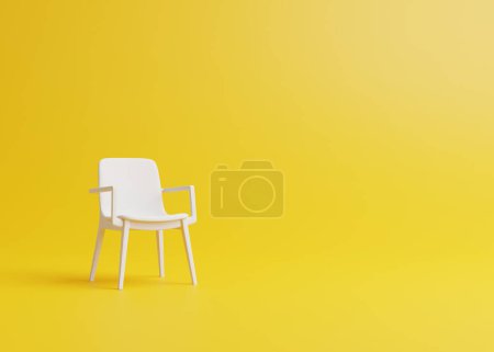 Téléchargez les photos : Chaise moderne dans une chambre jaune. Concept de style minimaliste aux couleurs pastel. Illustration de rendu 3D - en image libre de droit