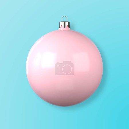 Foto de Bola de Navidad rosa sobre fondo azul. Idea de concepto mínimo. Ilustración de representación 3d - Imagen libre de derechos