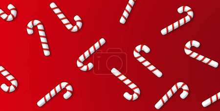 Photo for Flat lay pattern candy cane on bright red background. Christmas composition. New year minimal concept idea. 3d rendering illustration - Royalty Free Image