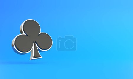 Téléchargez les photos : Aces cartes à jouer clubs de symboles avec des couleurs noires isolées sur le fond bleu. Illustration de rendu 3D - en image libre de droit