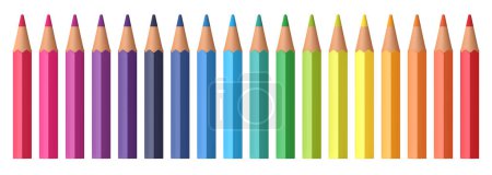 Téléchargez les photos : Ensemble de crayons multicolores réalistes ou de crayons isolés sur fond blanc. Illustration de rendu 3D - en image libre de droit