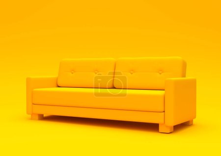 Foto de Sofá moderno, sofá aislado en una sala de estar de color amarillo pastel. Fondo interior vacío. Concepto de estilo creativo mínimo. Visualización lateral de ilustración 3D - Imagen libre de derechos