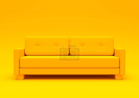 Téléchargez les photos : Canapé moderne, canapé isolé sur un salon jaune pastel. Fond intérieur vide. Concept minimaliste de style créatif. Illustration de rendu 3D vue de face - en image libre de droit