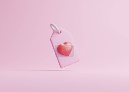 Foto de Etiqueta de precio, etiqueta, cupón de descuento con el corazón sobre fondo rosa. Ilustración de representación 3D - Imagen libre de derechos