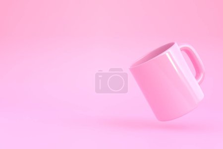Téléchargez les photos : Tasse en céramique rose ou tasse vide pour café, boisson ou thé sur fond rose. Concept minimal. rendu 3D Illustration 3D - en image libre de droit