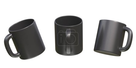 Téléchargez les photos : Tasses en céramique noire ou tasses vides pour café, boisson ou thé sur fond blanc. rendu 3D Illustration 3D - en image libre de droit
