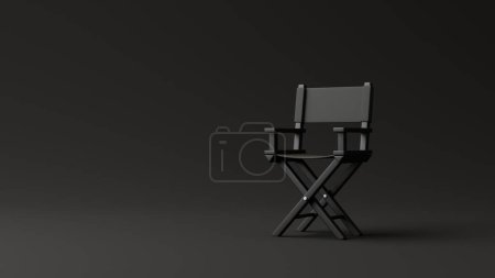 Foto de Director de silla sobre fondo negro. Concepto de industria cinematográfica. Concepto de diseño de producción cinematográfica. Ilustración de representación 3d - Imagen libre de derechos