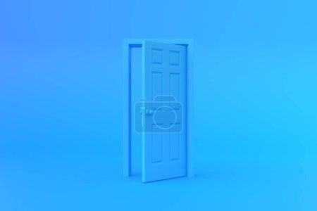 Photo for Open blue door in a room with a blue background. Architectural design element. Minimal creative concept. 3d rendering 3d illustration - Royalty Free Image