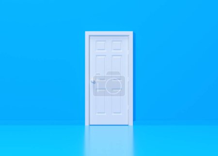 Photo for Closed white door in blue background room. Architectural design element. Minimal creative concept. 3D rendering 3D illustration - Royalty Free Image