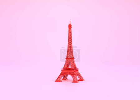 Photo for Red Paris Eiffel Tower on a pink background with copy space. Travel concept design. 3d rendering illustration - Royalty Free Image