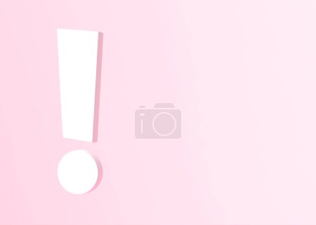 Téléchargez les photos : Point d'exclamation blanc sur fond rose. Concept d'idées minimes. Illustration de rendu 3D - en image libre de droit