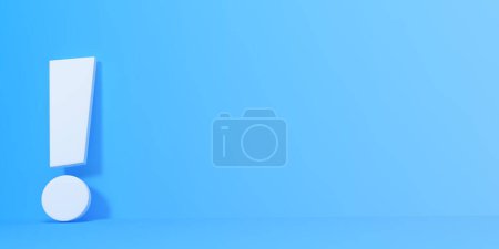 Photo for White exclamation mark on blue background. Minimal ideas concept. 3D rendering, 3D illustration - Royalty Free Image