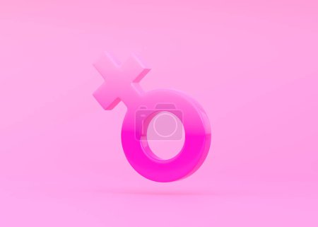 Photo for Female symbol on bright pink background in pastel colors. Minimalist concept. Sexual symbols. Sign of venus. Gender icon. Woman symbol. 3d Render 3d Illustration - Royalty Free Image