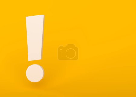 Photo for White exclamation mark on yellow background. Minimal ideas concept. 3D rendering illustration - Royalty Free Image