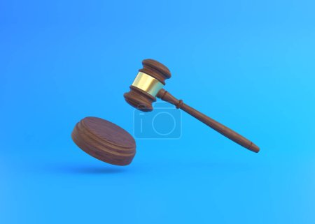 Photo for Judge gavel on a blue background with copy space. Minimal creative court concept. 3d rendering 3d illustration - Royalty Free Image