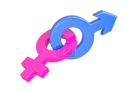 Photo for Male and Female symbols joined together on white background. Sexual symbols. Sign of venus and mars. Gender icon. Couple man and woman. 3d Render 3d Illustration - Royalty Free Image