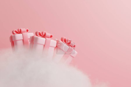 Foto de Cajas de regalo en las nubes sobre un fondo rosa. Una idea creativa. Concepto mínimo. Ilustración de representación 3d - Imagen libre de derechos