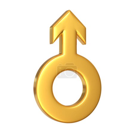 Foto de Oro Símbolo masculino sobre fondo blanco. Símbolos sexuales. Señal de Marte. Icono de género. Hombre símbolo. Render 3d Ilustración 3d - Imagen libre de derechos