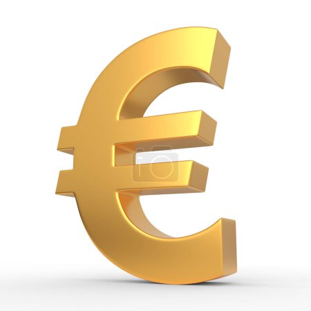 Foto de Signo dorado del euro aislado sobre fondo blanco. Ilustración de representación 3d - Imagen libre de derechos