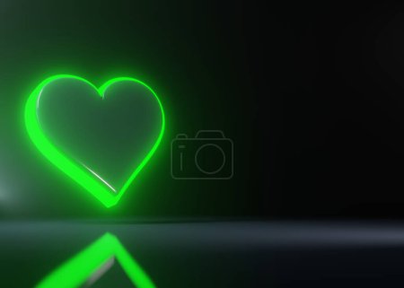 Téléchargez les photos : Aces cartes à jouer symbole coeurs avec des lumières au néon vert futuriste lumineux isolé sur le fond noir. Illustration de rendu 3D - en image libre de droit