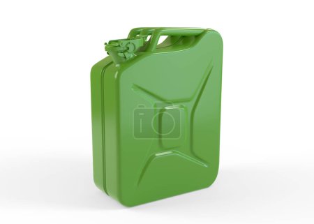 Foto de Jarra de metal verde aislada sobre un fondo blanco. Bote para gasolina, gas diesel. Ilustración de representación 3d - Imagen libre de derechos