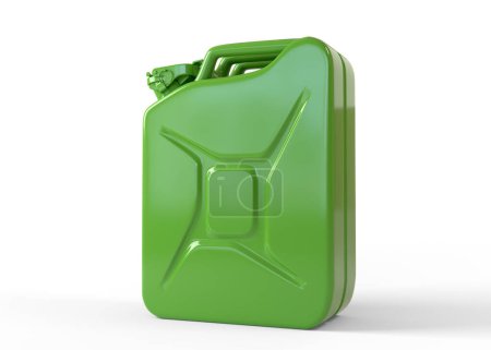 Foto de Jarra de metal verde aislada sobre un fondo blanco. Bote para gasolina, gas diesel. Ilustración de representación 3d - Imagen libre de derechos