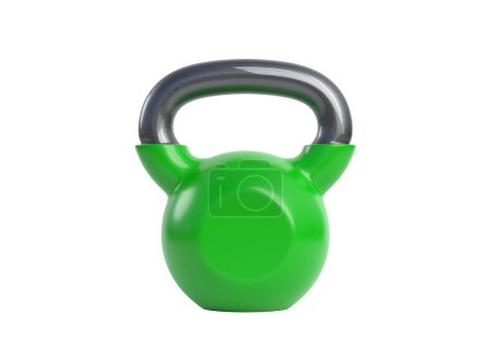 Photo for Green kettlebell isolated on white background. Fitness, sport training and lifting concept. Gym equipment. Workout tools. Front view. 3d rendering illustration - Royalty Free Image