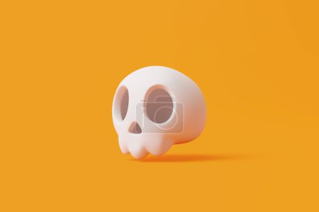 Téléchargez les photos : Crâne de dessin animé halloween simple sur fond orange. Joyeux Halloween concept. Vacances traditionnelles d'octobre. Illustration de rendu 3d - en image libre de droit