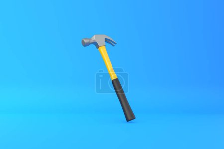 Photo for Claw hammer with yellow plastic handle isolated on yellow background. Front view, minimalism. Copy space. 3d rendering illustration - Royalty Free Image