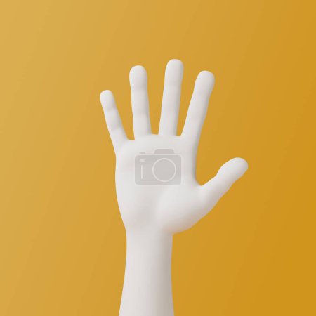 Téléchargez les photos : Dessin animé main sur fond jaune. Illustration de rendu 3d - en image libre de droit